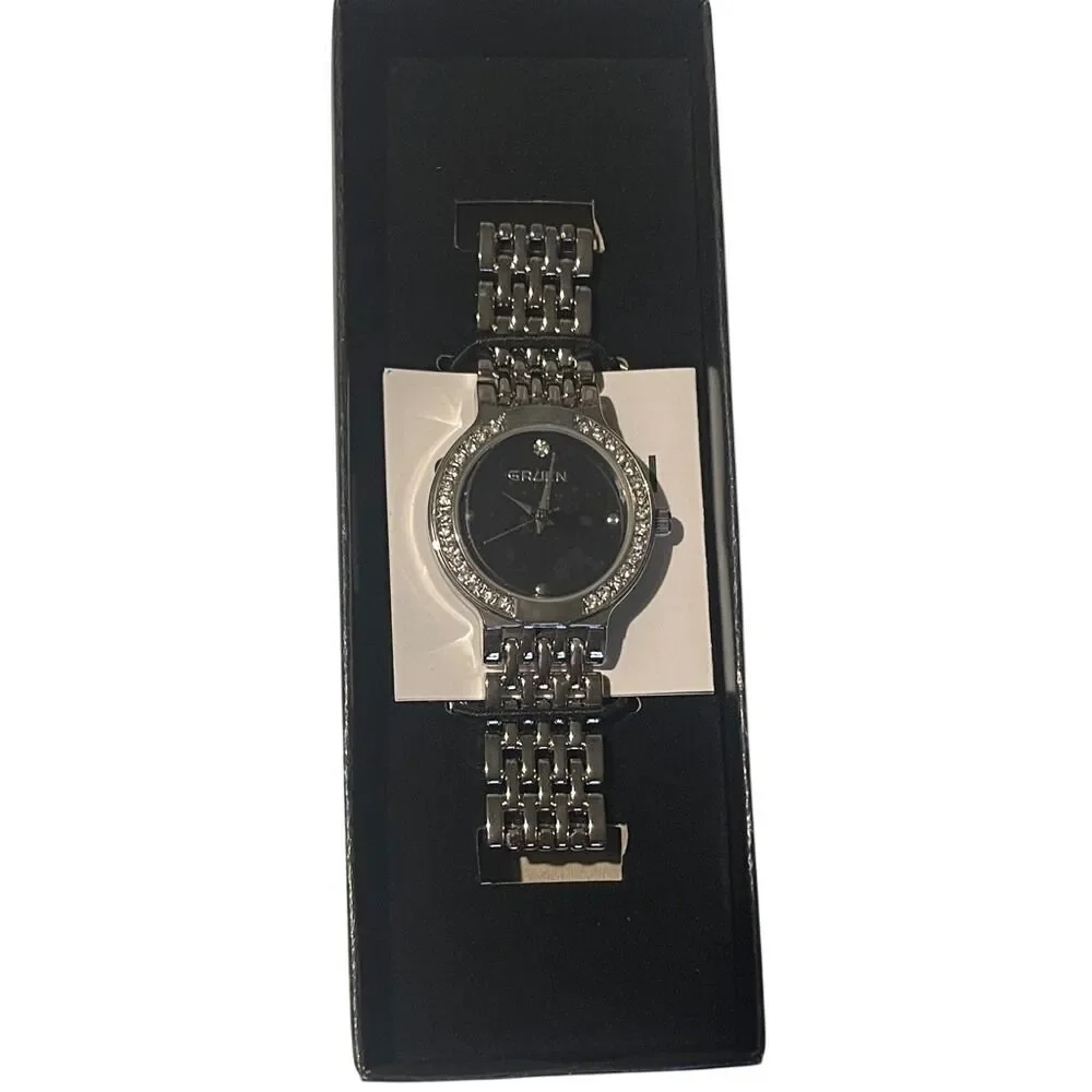 Grazin Women's Silver Tone‎ Rhinestone Bezel Analog Watch New in Box